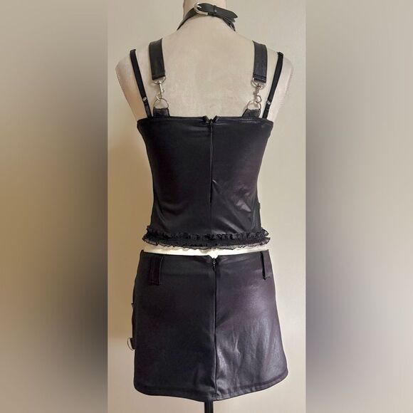 Vintage Y2K Serious LA Black Bondage Top and Skirt Set Sz Small - Picture 2 of 14